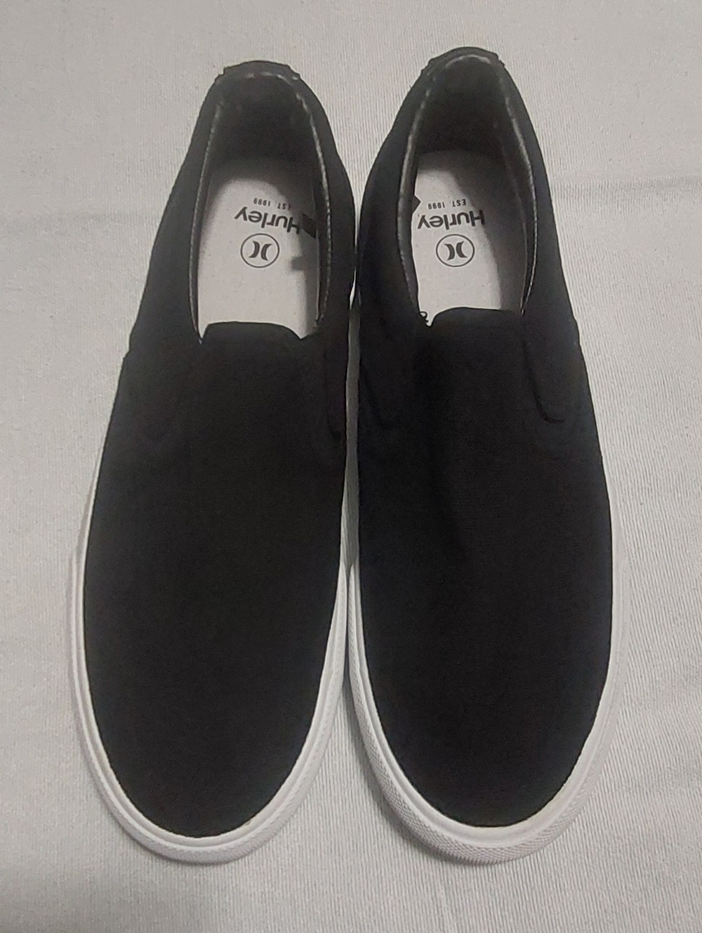 Hurley Black Slip-On Canvas Loafers with White Sole